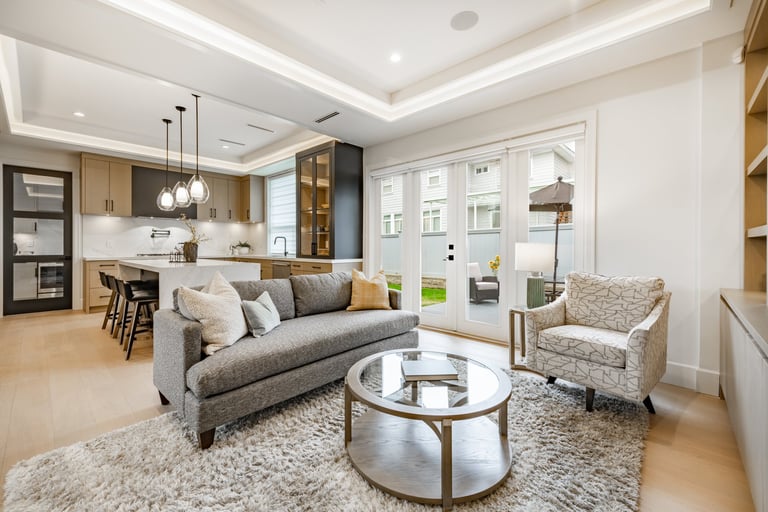 Modern living room with fireplace