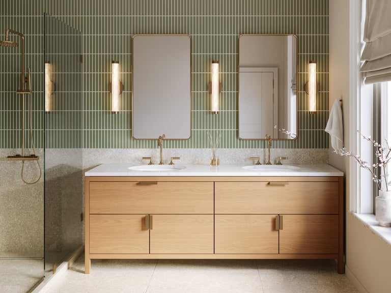 Modern bathroom with green tiles